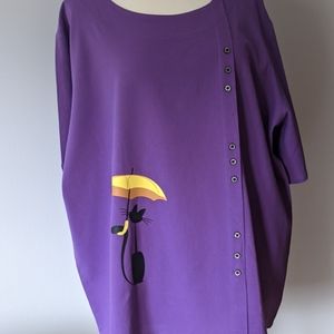 Women Short Sleeve 5X Top 100% Cotton Black Cat